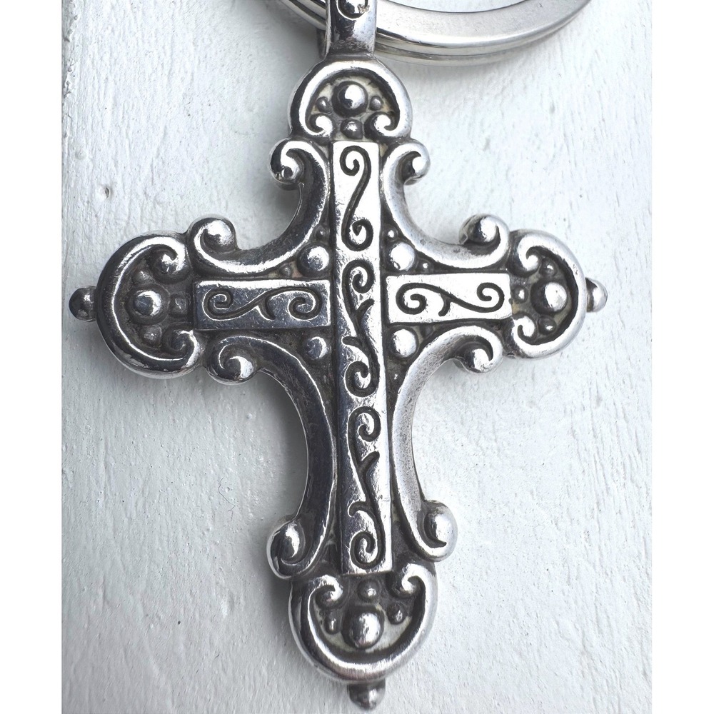 Brighton Silver Tone Divinity Cross Key Fob Ornate Scrollwork Keychain Charm - Picture 7 of 11